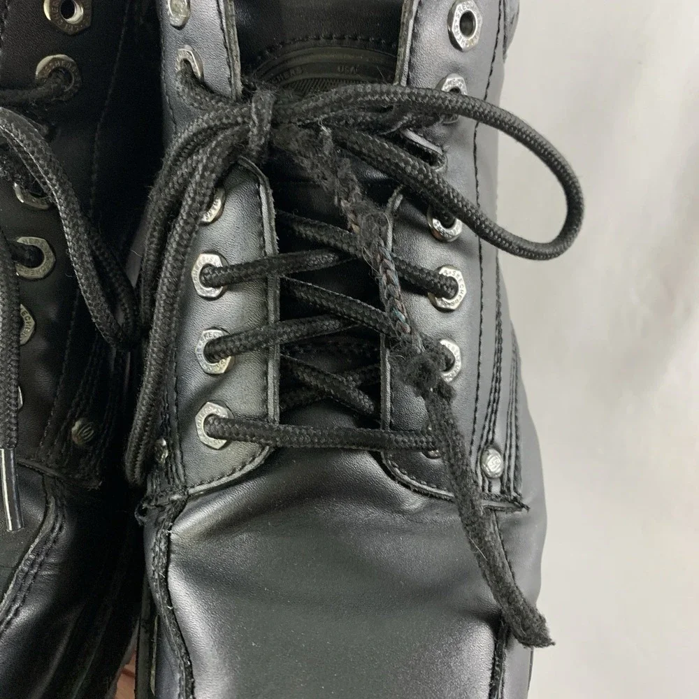 Skechers Mens Y2K Leather Lace Up Lug Sole Work Boots Size 10.5 Extra Wide Black